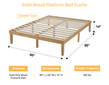 Naomi Home 14 Inch Natural Solid Wood Queen Platform Bed Frame with Silent Slats and Under-Bed Storage Naomi Home