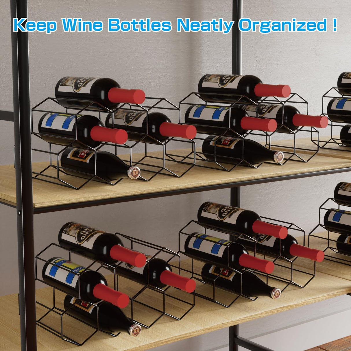 Buruis 9-Bottle Countertop Wine Rack, Honeycomb Standing Metal Wine Holder, Organizer, Red & White Wines Rack, Home Kitchen Bar Essentials (Black) Buruis