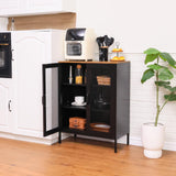 ALBAD Metal Storage Cabinet with Mesh Doors and Adjustable Shelves, Free Standing Sideboard Buffet Cabinet for Kitchen, Living Room, Dining Room, Home Office (Black) ALBAD