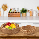 Layhit 5 Pcs Round Rattan Basket Bread Baskets for Serving Natural Wicker Bowl Basket Woven Fruit Storage Baskets for Home Countertop Kitchen Party Organizing, 5 Sizes Layhit
