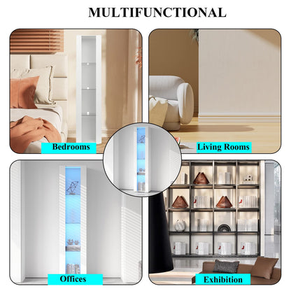 HomVent Modern LED Bookcase Display Cabinet with Glass Doors - Stylish Organiser for Living Room, Bedroom & Office