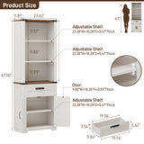 Vabches Bookshelf with Storage Cabinet, Farmhouse Bookshelf with Adjustable Shelves Tall Bookcase with Barn Doors and Drawer Freestanding Display Book Shelf for Office Living Room (Antique White) Vabches