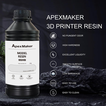 ApexMaker 3D Printer Resin, Photopolymer Resin, High Precision, Low Odor, Rapid Cure for LCD DLP SLA 3D Printers - 385-405nm UV Curing Technology, Premium Quality Liquid Resin - 1000g, Grey