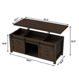Furnihold 47.3'' Lift Top Coffee Table Rectangle Farmhouse Coffee Table with Storage Rustic Center Table with Sliding Barn Doors for Living Room, Home, Dark Brown Furnihold