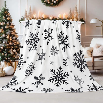 Christmas Snowflake Blanket Ultra Soft Winter Holiday Throw Blanket Xmas Idea Gifts Flannel Fleece Bed Blankets Lightweight Warm Cozy Fuzzy Plush Cabin Throw for Sofa Couch, Black White, 50" X 60"