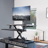 VIVO 36 inch Electric Motor Desk Converter, Height Adjustable Riser, Sit to Stand Dual Monitor and Laptop Workstation with Wide Keyboard Tray, Black, DESK-VE36B VIVO