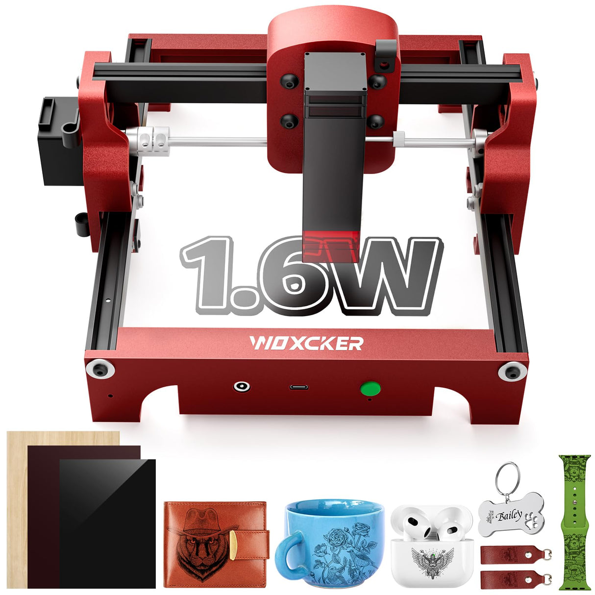 Mini Laser Engraving Machine, Woxcker S1 1.6W Portable Laser Engraver No Need Installation 130mm x 130mm Bed Size 0.05 Laser Spot for DIY, Pager, Wood, Acrylic, Leather, Leaf, Beginner-Friendly Woxcker