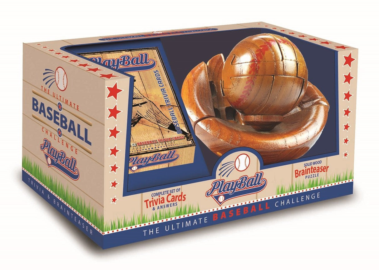 CHH 6140 4.5 Inch Wooden Baseball and Glove 3D Puzzle, Dark Wood Finish CHH