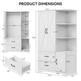 LIKIMIO Armoire Wardrobe Closet 70" H, Bedroom Wooden Wardrobe with 3 Doors 2 Drawers, Modern Clothing Storage Cabinet Combination with Storage Shelves and Hanging Rail, White LIKIMIO