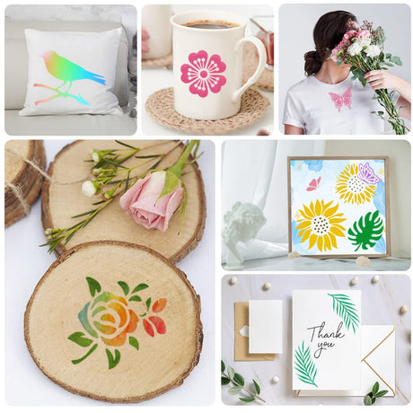 50 PCS Flower Painting Stencils Reusable Flower Stencils for Painting on Wood Rocks Canvas Fabric Glass Pottery 4x4 Inch CH HAICHENG