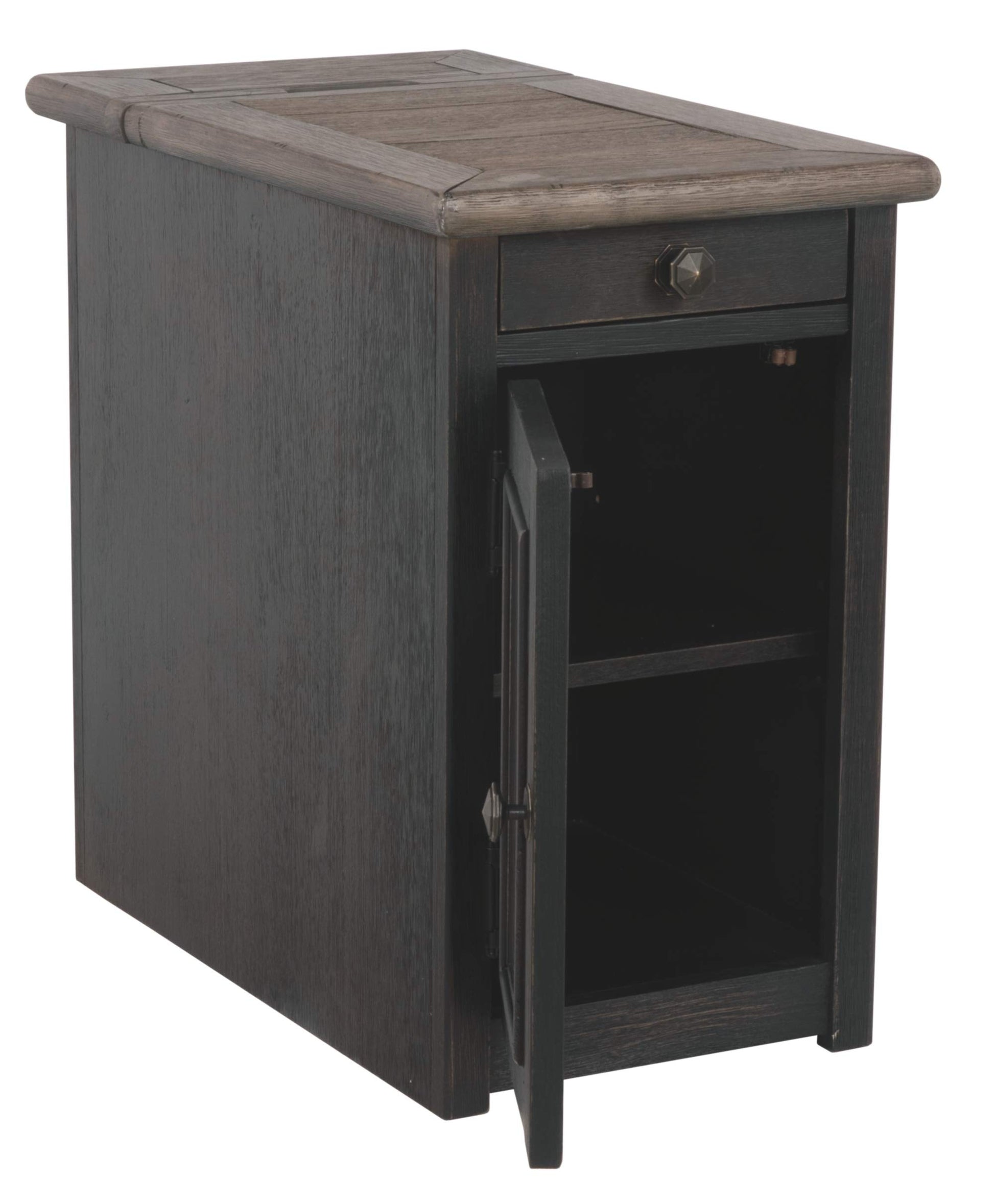 Signature Design by Ashley Tyler Creek Rustic Chair Side End Table with Pull-Out Tray & USB Ports, Brown - WoodArtSupply