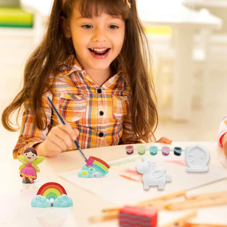 Funto Paint Your Own Unicorn Painting Kit, Arts and Crafts Set, STEAM Project Creative Activity DIY Toys, with 6 Figurines, 6 Paint Pots, 1 Brush Funto