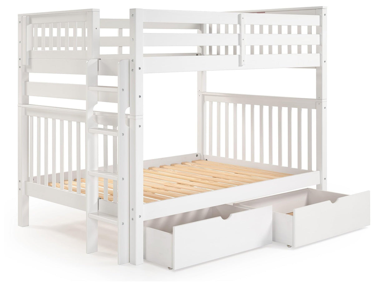 Bedz King Bunk Beds Full over Full Mission Style with End Ladder and 2 Under Bed Drawers, White Bedz King