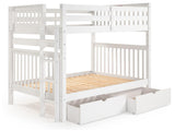Bedz King Bunk Beds Full over Full Mission Style with End Ladder and 2 Under Bed Drawers, White Bedz King