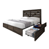 AMERLIFE Queen Size Farmhouse Bed Frame with 4 Drawers, Wooden Storage Bed Frame with Headboard and Heavy Duty Metal Slats, Noisy Free, Easy Assemble, Rustic Black AMERLIFE