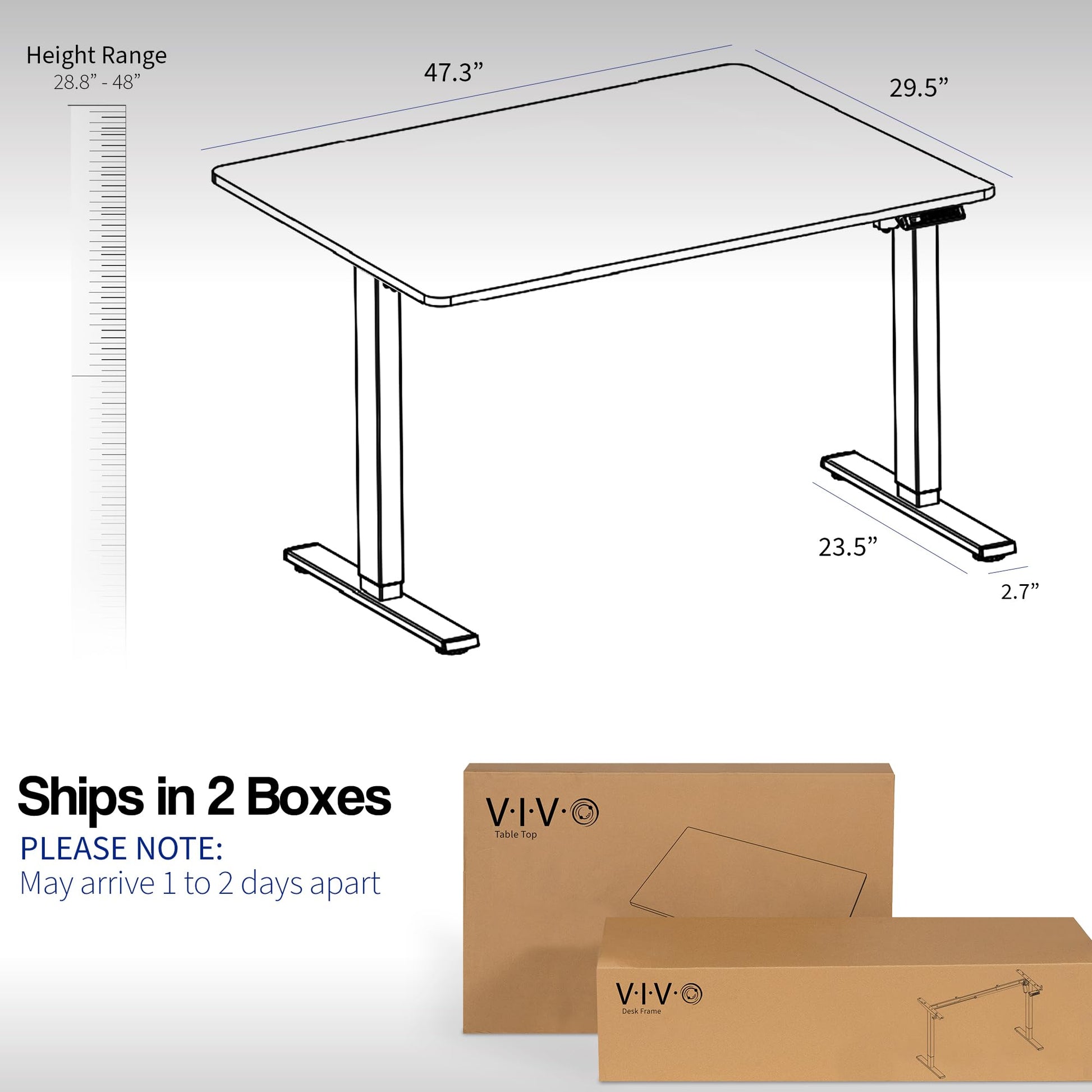 VIVO Electric Height Adjustable 48 x 30 inch Memory Stand Up Desk, Black Solid One-Piece Table Top, Black Frame, Standing Workstation with Preset Controller, 1B Series, DESK-KIT-1B5B - WoodArtSupply