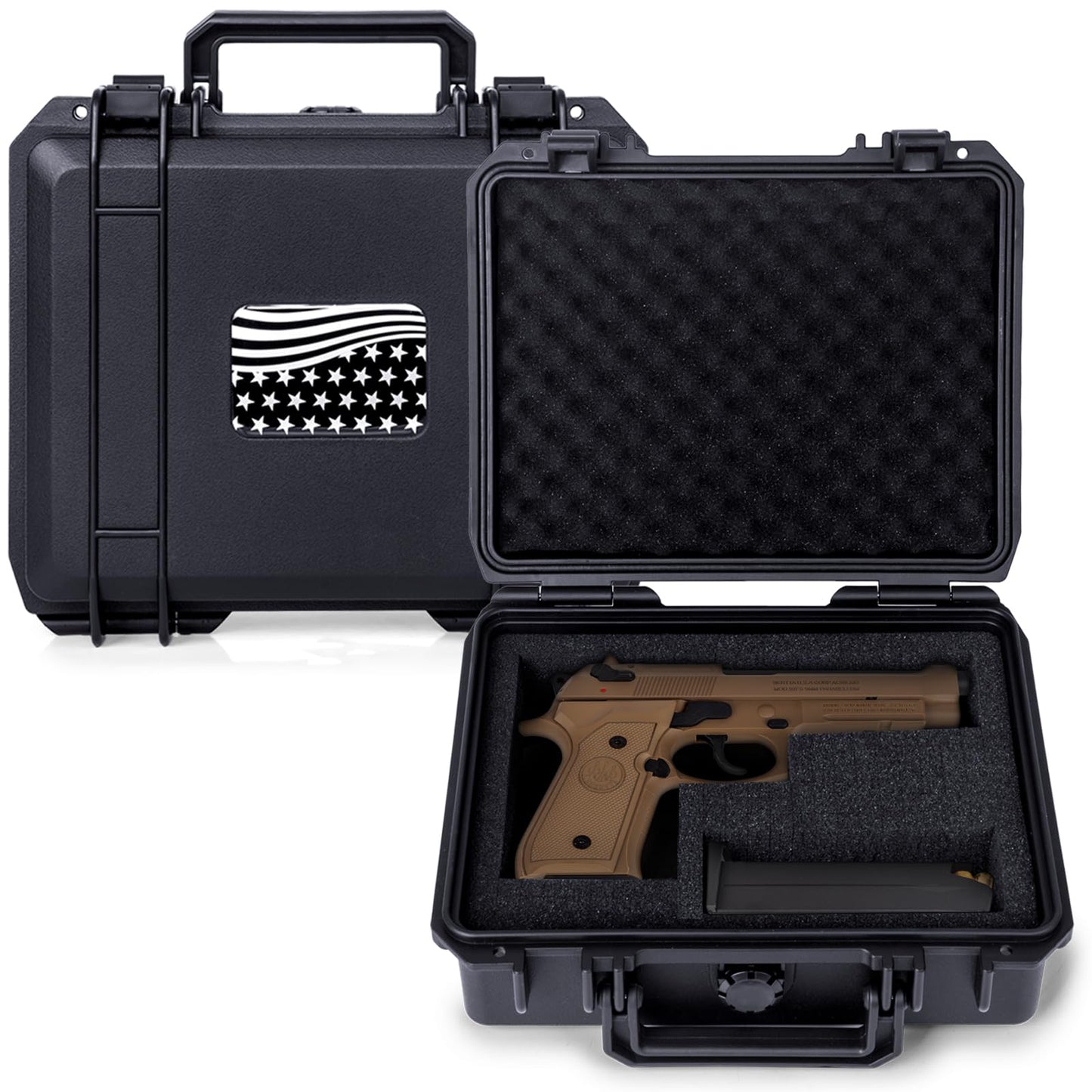 MewVeer Pistol Case for Handgun, Hard Gun Cases, TSA-Approved Waterproof & Shockproof Travel Pistols Box with Pre-Diced Foam for 9mm Gun and Accessories