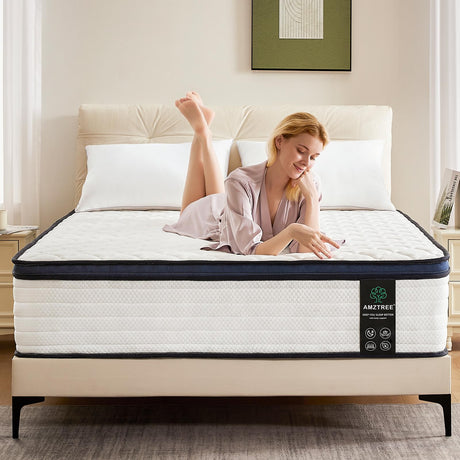 Amztree Queen Mattress 14 Inch Queen Size Mattresses - Memory Foam & Pocket Coils Springs, Pressure Relief, Medium Firm Comfort, Motion Isolation, Ideal for All Sleep Positions, CertiPUR-US Certified Amztree