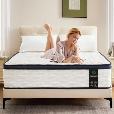Amztree Queen Mattress 14 Inch Queen Size Mattresses - Memory Foam & Pocket Coils Springs, Pressure Relief, Medium Firm Comfort, Motion Isolation, Ideal for All Sleep Positions, CertiPUR-US Certified