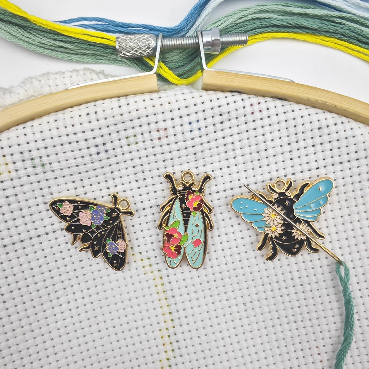 3Pcs Insect Themed Needle Minder, Magnetic Pin Holder for Cross Stitch, Needlework and Embroidery Accessories - Keep Your Needles Secure（ Bees，Butterflies，Cicadas） MAGNEECH