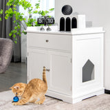 Tangkula Litter Box Enclosure, Cat Litter Box Furniture Hidden with Large Drawer, 2 Doors, Indoor Cat Washroom Storage Bench Side Table Cat House, Large Wooden Enclosed Litter Box Cabinet (White) Tangkula