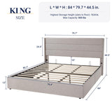 Allewie King Size Lift Up Storage Bed, Modern Wingback Headboard, Hydraulic Support, No Box Spring Needed, Light Beige Allewie