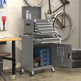 5-Drawers Gray Tool Chest, 2-in-1 Mechanic Rolling Tool Box Removable Lockable Tool Storage Cabinet, Metal Tool Cart with Drawers and Wheels for Garage, Workshop CMFYDAILY