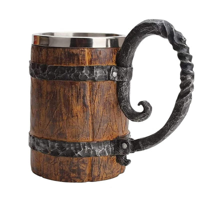 Wooden Beer Mug Beer Barrel, Large Viking Cup Wood Style Beer Mug Tankard with Handle, Antique gifts for Men Bar Restaurant Vintage Bar Accessories(18.60oz/550ml) - WoodArtSupply