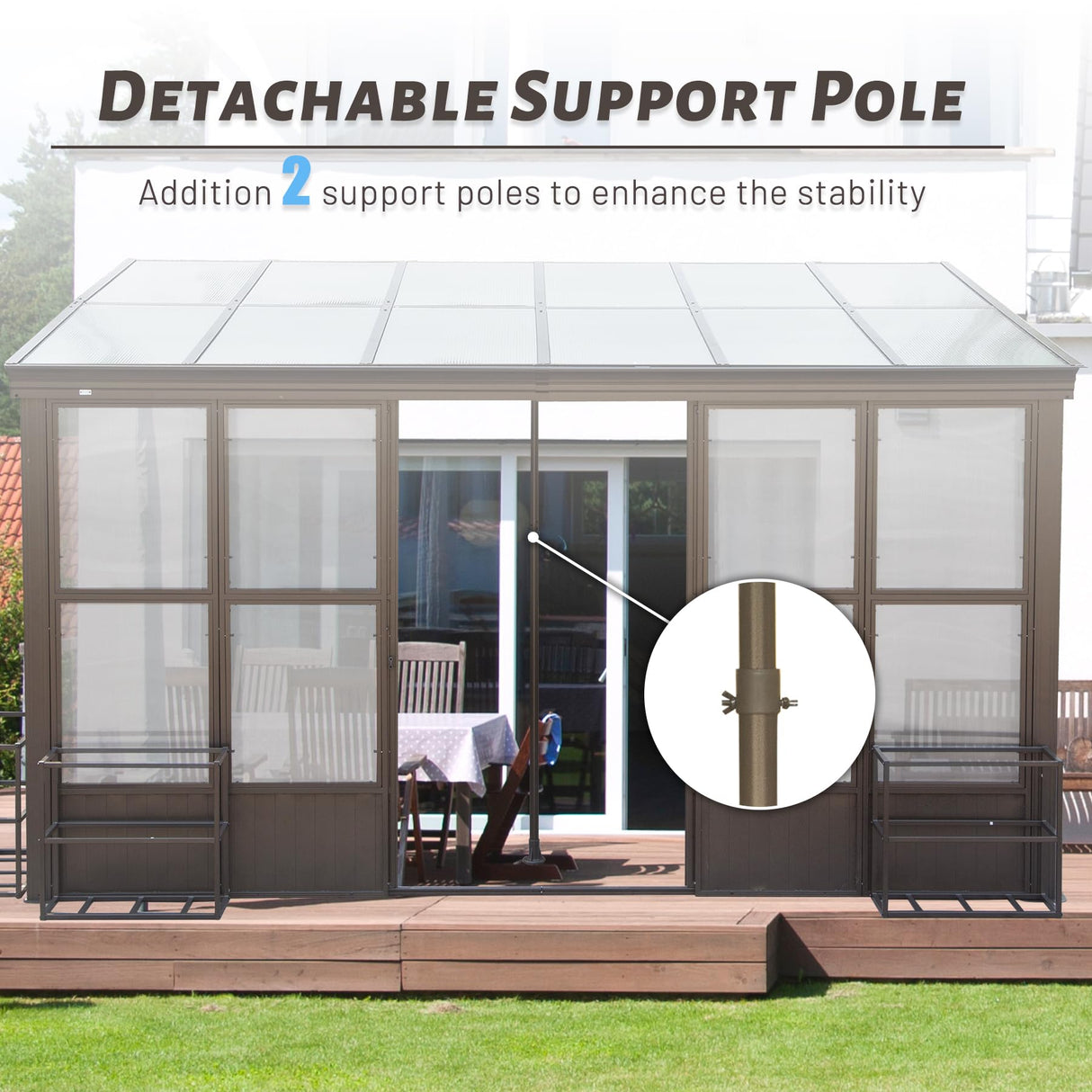 Domi 10x12FT All Season Sunroom, Outdoor Permanent Wall Mounted Solarium with Detachable Polycarbonate Windows, Aluminum Lean to Gazebo Sun Room with 2 Lockable Sliding Doors for Garden Patio Deck domi outdoor living