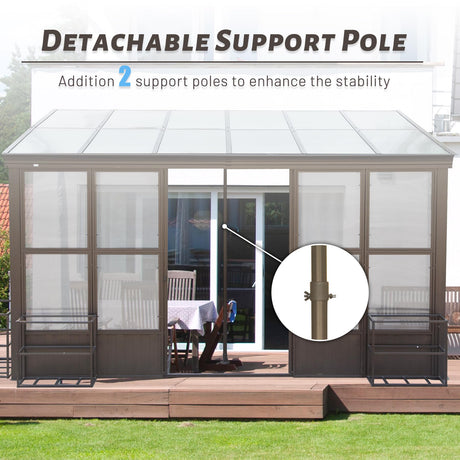 Domi 10x12FT All Season Sunroom, Outdoor Permanent Wall Mounted Solarium with Detachable Polycarbonate Windows, Aluminum Lean to Gazebo Sun Room with 2 Lockable Sliding Doors for Garden Patio Deck domi outdoor living