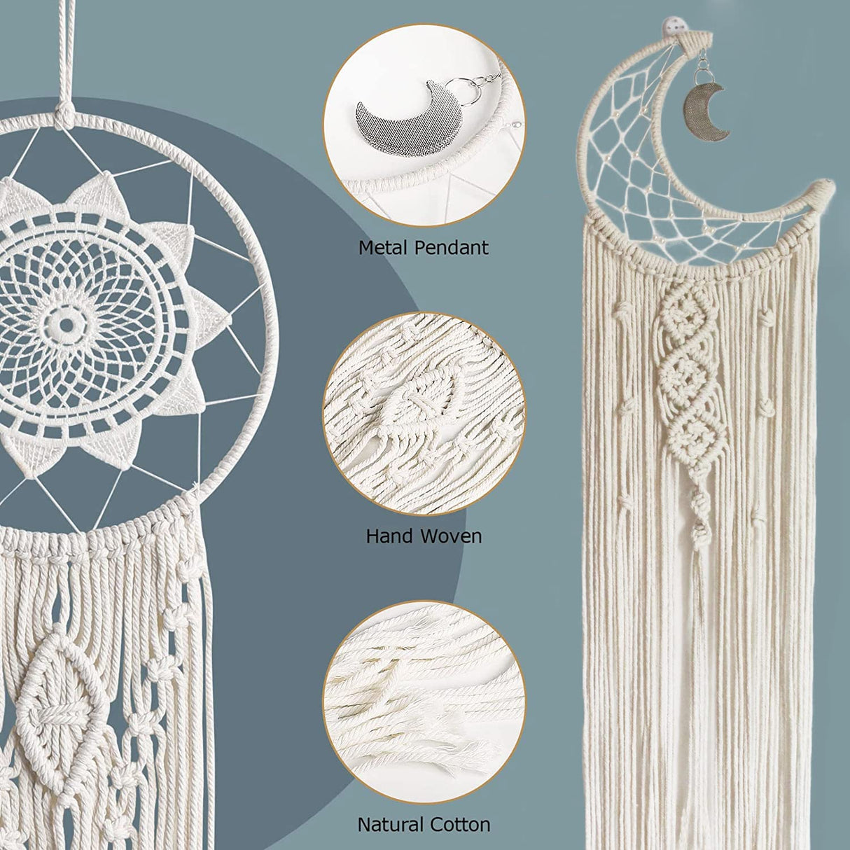 RQWZBCHX Macrame Dream Catcher Kits for Adults Beginners, 2PCS Macrame Wall Hanging Supplies RQWZBCHX