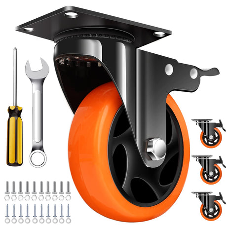 QNCZ 4" Caster Wheels, Outstanding Casters Set of 4 Heavy Duty, Silent Industrial Casters, Locking Casters Wheels for Furniture, Castor Wheels for Cart, Workbench. QNCZ