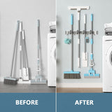 Holikme Mop Broom Holder Wall Mount Metal Pantry Organization and Storage Garden Kitchen Tool Organizer Wall Hanger for Home Goods (4 Positions with 4 Hooks, Silver) Holikme