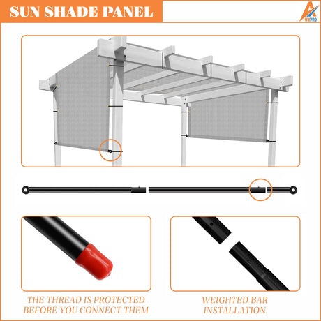 AwnPro 10' x 18' Outdoor Pergola Shade Cover Canopy for Patio Deck Porch Backyard Gazebo Replacement Shade Cover with Spaced Grommets Weighted Rods Light Gray AwnPro