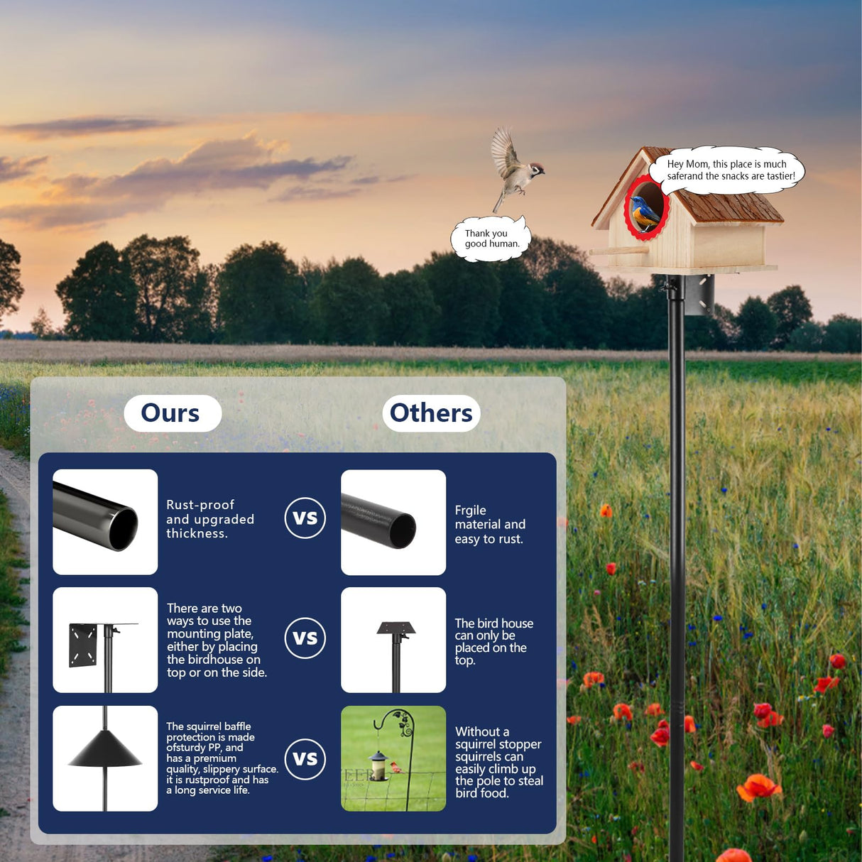 Smart Bird Feeder Pole - (32-92 Inch) Adjustable Bird House Pole Compatible with Bird Buddy, Bluebird House and Variety of Smart Birdhouse Styles, Heavy Duty Bird Feeder Stand Mount Kit(1) AYIXITIELU