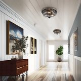 Farmhouse Flush Mount Ceiling Light Fixture with Seeded Glass Shade & Faux Wood Finish for Bedroom, Hallway, Kitchen, Dining & Living Room, Foyer and Bathroom GEPOW