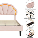 HIFIT Twin Upholstered Smart LED Bed Frame with Adjustable Chic Petal Headboard, Princess Twin Size Platform Bed Frames for Kids/Girls, Wooden Slats Support, No Box Spring Needed, Easy Assembly, Pink HIFIT