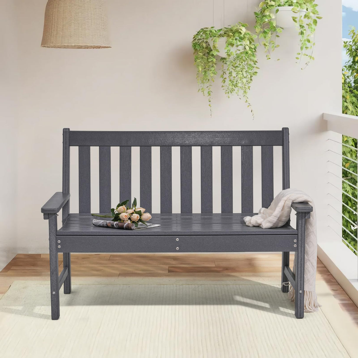 COBANA Dark Gray Outdoor Garden Bench – Durable All-Weather HDPE Patio Seating for 2-3 People COBANA