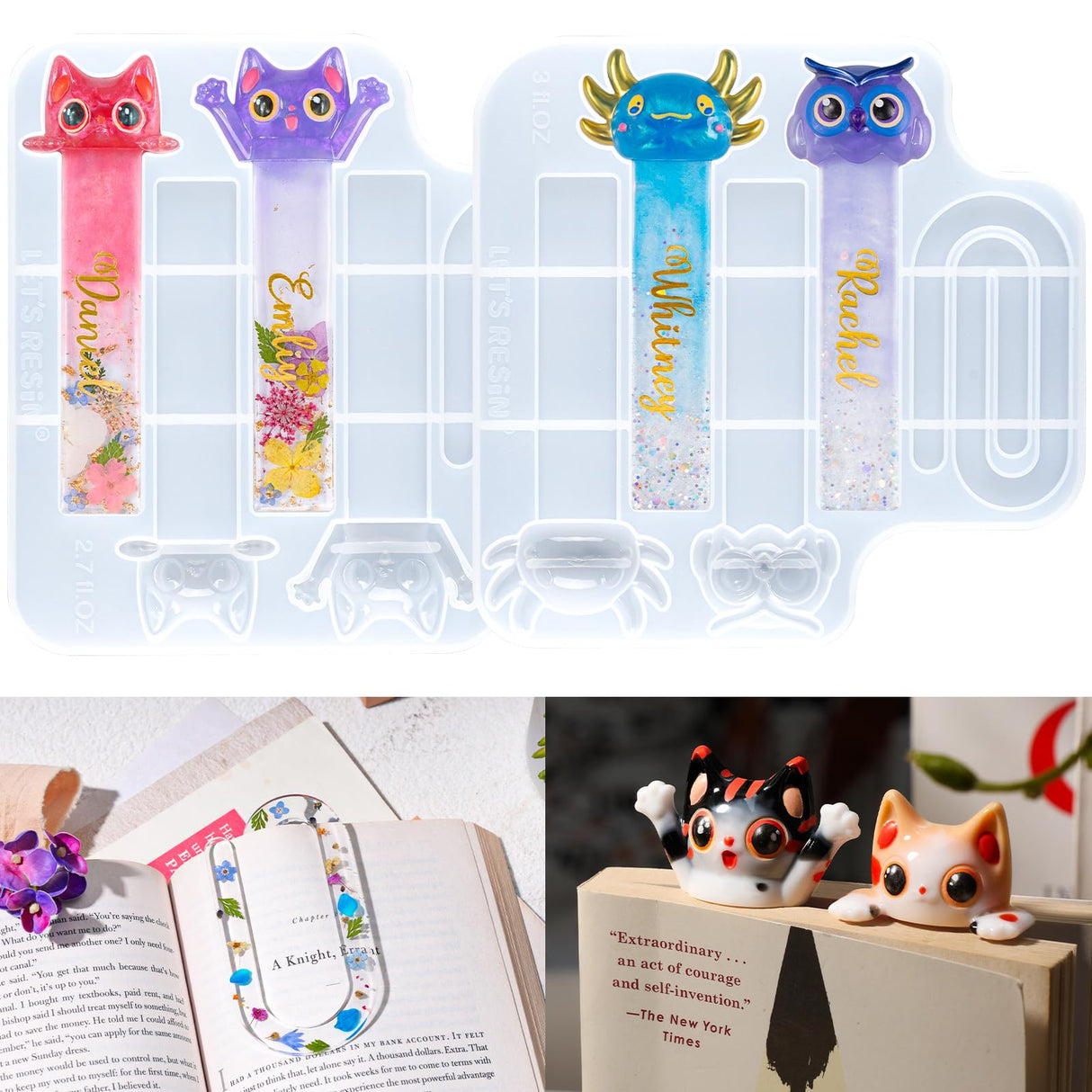 LET’S Resin Bookmark Resin Molds Silicone, Cute 3D Animal Bookmark Silicone Molds for Epoxy Resina with Paperclip Pattern 3mm Thin,Small Bookmarks Molds for UV Resin Crafts,Gifts for Book Lovers LET'S RESIN