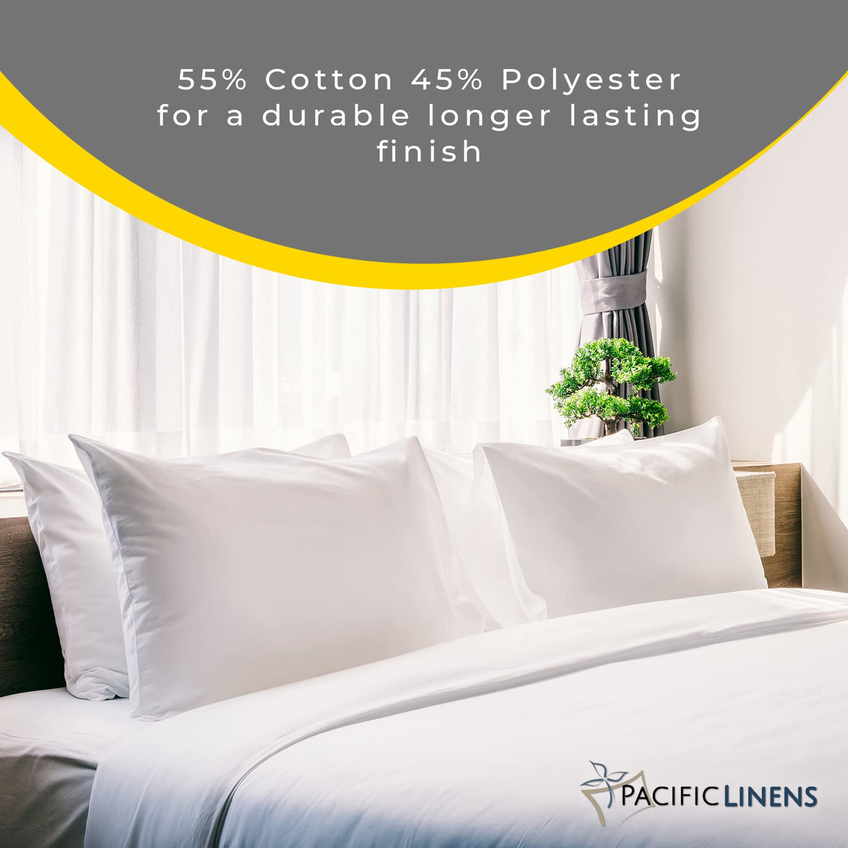 Pacific Linens White Percale Pillow Case - Soft Hotel Style Polly Cotton Blend, 200 Thread Count, Wrinkle Free Linen Pillow Cases, 12 Pack Set of Pillowcases Pacific Linens