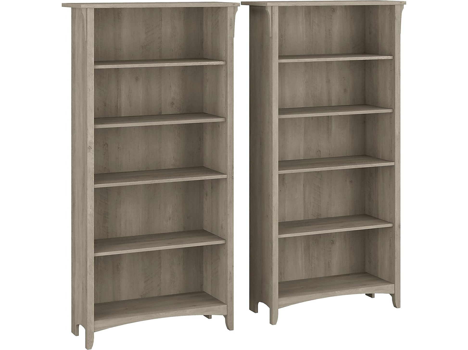 Bush Furniture Salinas 5 Shelf Tall Bookcase Set of 2 - Driftwood Gray - WoodArtSupply