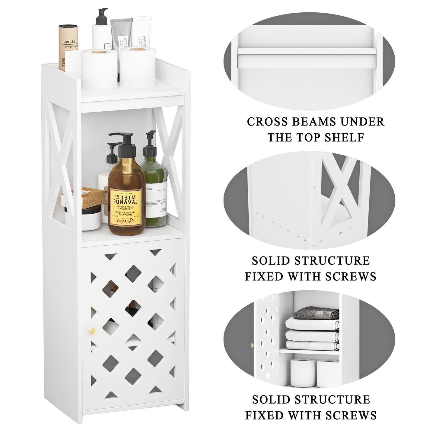 BYFU Versatile White Bathroom Storage Cabinet with Door and Open Shelf for Space-Saving Organisation - WoodArtSupply