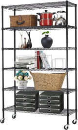 Commercial Wire Shelving Unit Metal Shelf Casters Adjustable Layer Rack Strong Steel for Restaurant Garage Pantry Kitchen Garage (48×18×72, Black) BestOffice