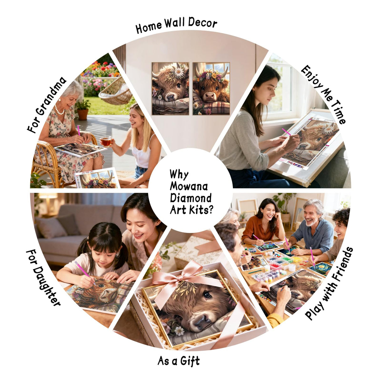 Mowana 2 Pack Cow Diamond Art Kits for Adults – Cow Diamond Painting Kits for Beginners, 5D DIY Farm Animals Highland Cow Rhinestone Art, Gem Art Craft for Home Decor & Farmhouse Wall Art 12x16 inch Mowana