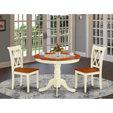 East West Furniture ANCL3-BMK-W 3 Piece Dining Table Set for Small Spaces Contains a Round Kitchen Table with Pedestal and 2 Dining Chairs, 36x36 Inch, Buttermilk & Cherry East West Furniture