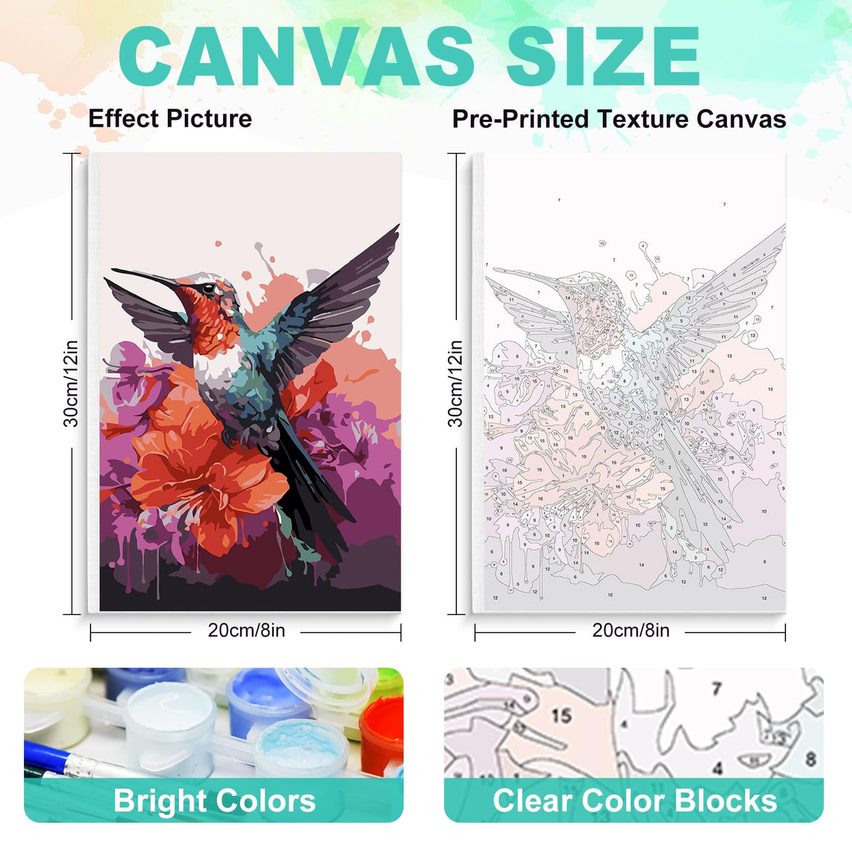 Framed Paint by Numbers Kit for Adults Beginner, Hummingbird Easy Paint by Number Kits on Canvas Framed, DIY Acrylic Oil Painting by Numbers with Frame for Gift Home Decor 8 x 12 inch GEEHEIY