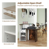 Giantex Reception Desk, Front Counter Desk with Lockable Drawer, Checkout Table with Round Tabletop, Corner Shelf & Adjustable Shelf for Office Beauty Salon Retail Store (White & Brown) Giantex