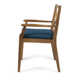 Christopher Knight Home Peter | Outdoor Acacia Wood Dining Chair Set of 2, Teak/Blue Cushion Christopher Knight Home