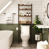 MAHANCRIS Rustic Brown 4-Tier Over The Toilet Storage Rack with Hooks - Versatile Bathroom Organizer MAHANCRIS