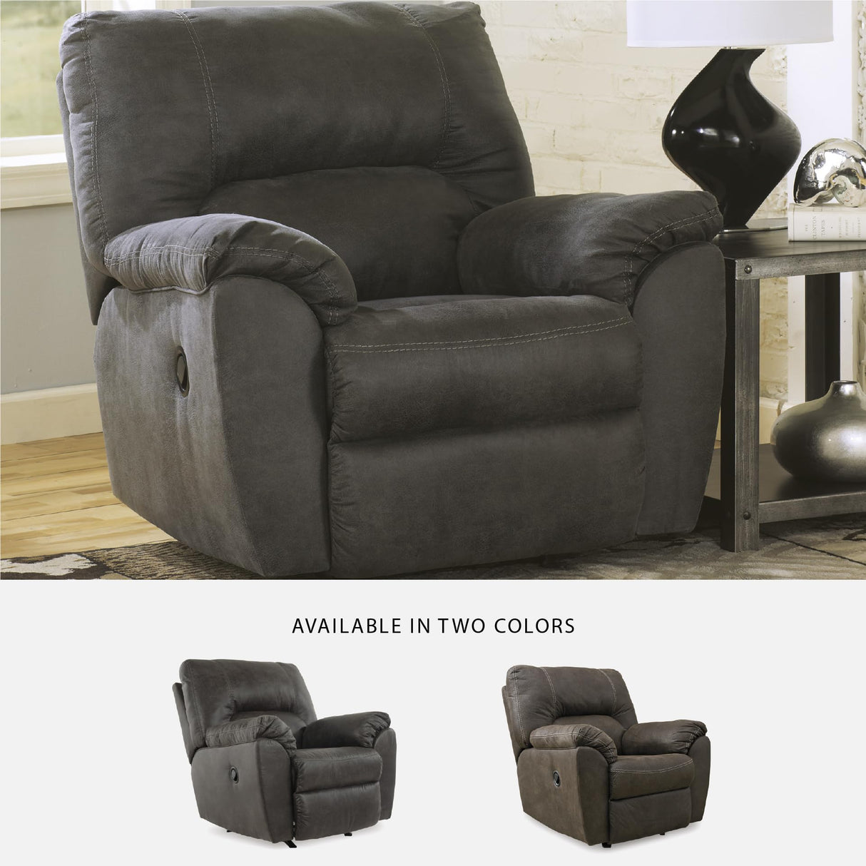 Signature Design by Ashley Tambo Faux Leather Manual Rocker Recliner, Gray Signature Design by Ashley
